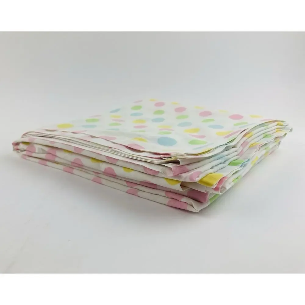 Vintage Pastel Colorful Polka Dot Fitted Flat Sheet Great Crafting Rainbow Pink